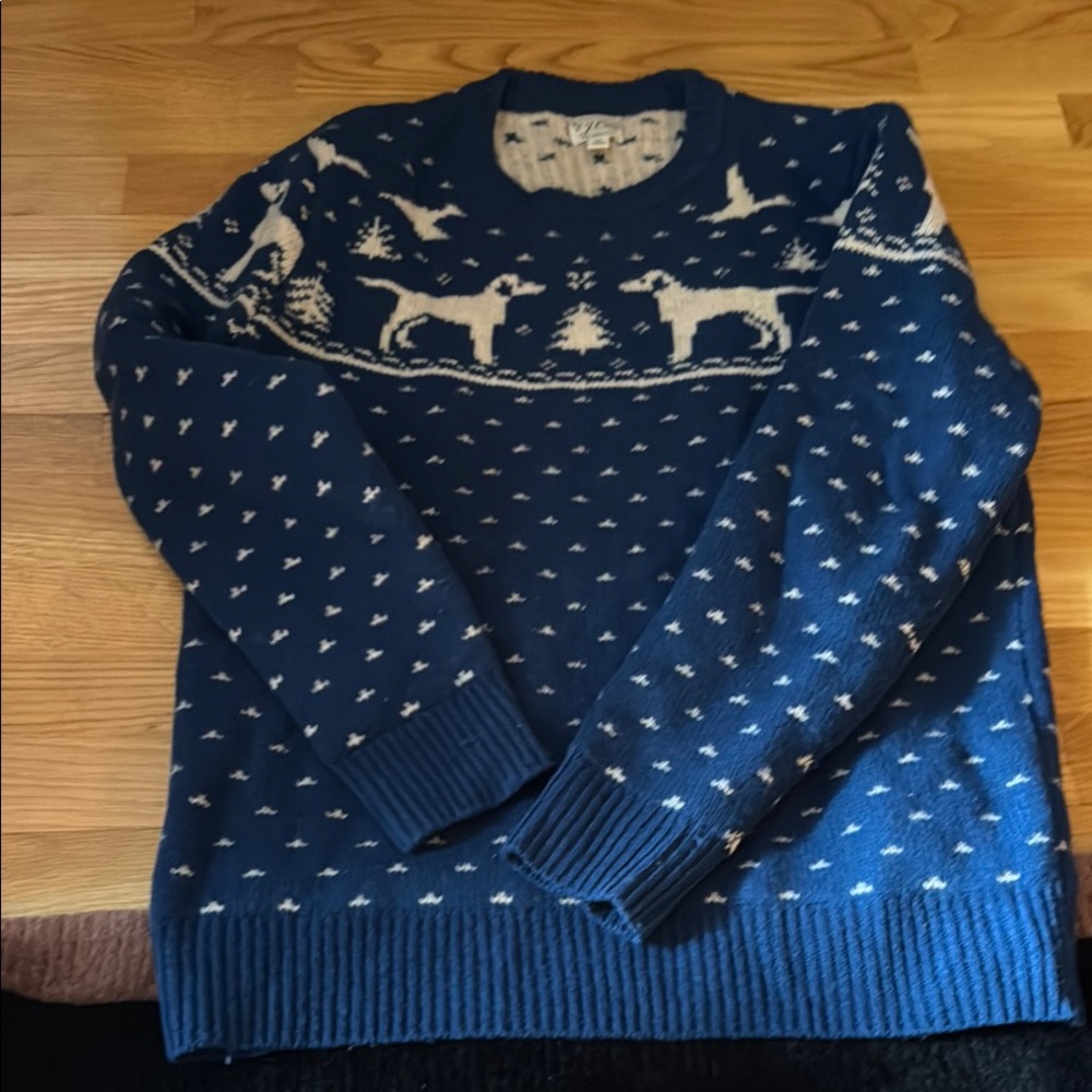 J. Crew Blue and White Crewneck Sweater with Nordic Design
